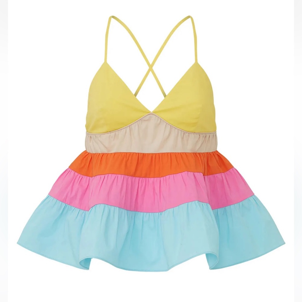 Staud Olympia Colorblock Spaghetti Strap Flowy Tank Top Multi Baby Blue Pink szM - Picture 5 of 14